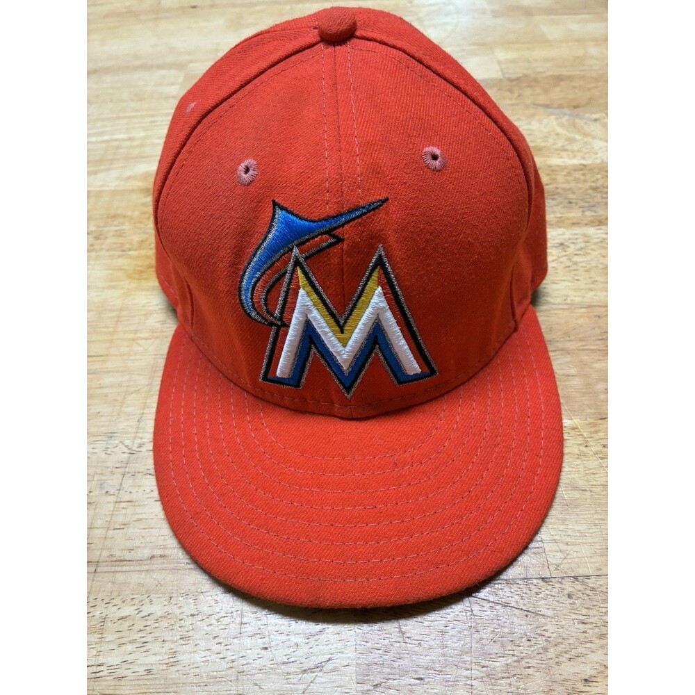 New Era 59FIFTY Miami Marlins Fitted Hat Size 7 1/2 Orange MLB Cap On Field⁠